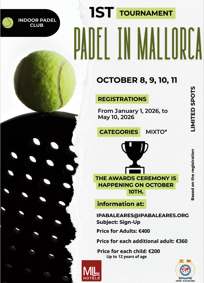 IPA-Spanje. Eerste Mallorca Padeltoernooi, 8-11 oktober 2026